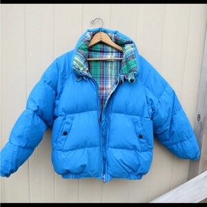 90s Nautica Reversible Blue Tartan Puffer Jacket for Women L Duck Down